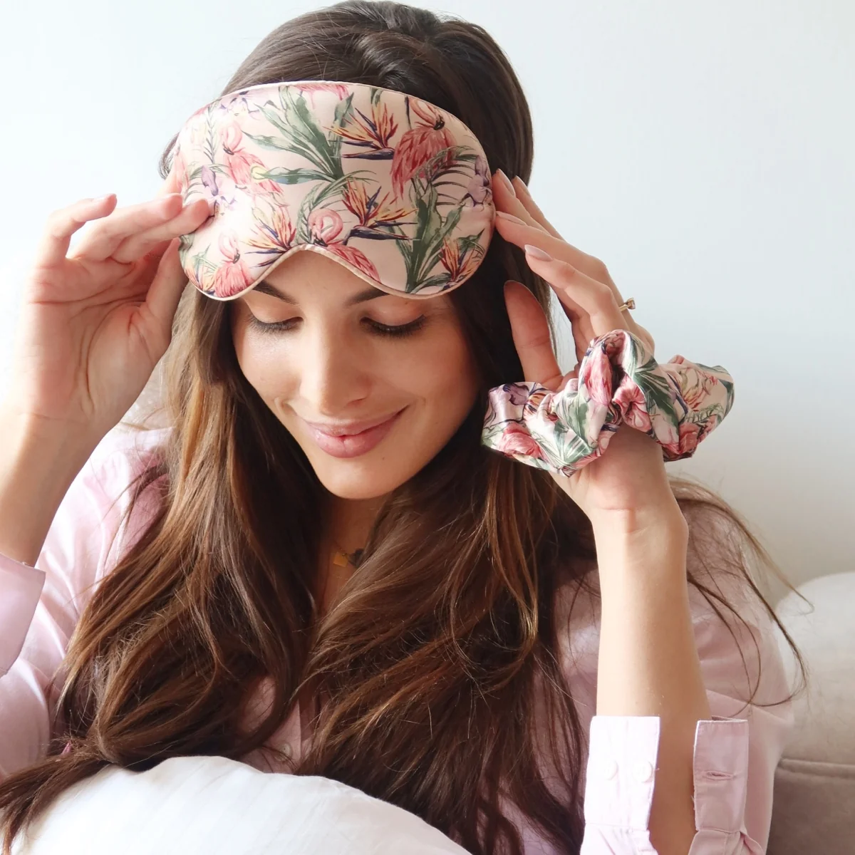 Cloud Padded Satin Sleep Mask - Flamingo Paradise Print - Image 3