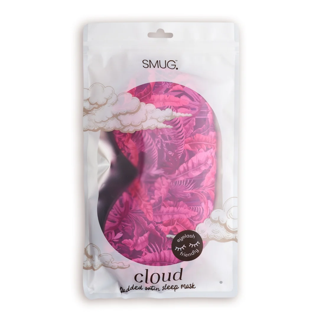 Cloud Padded Satin Sleep Mask - Pink Fern Print - Image 2