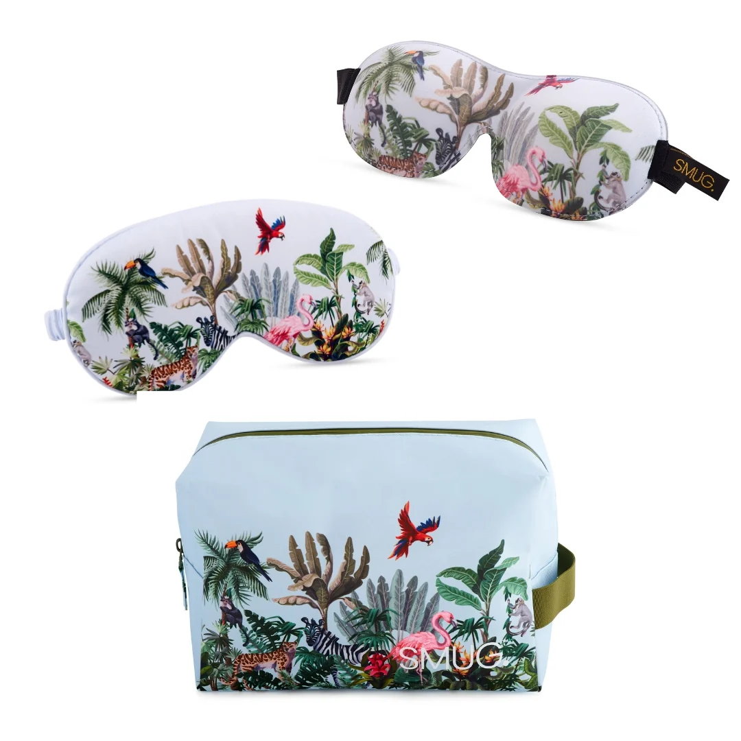 Contoured & Satin Sleep Mask Double Pack & Wash Bag Set- Various Prints - Image 10