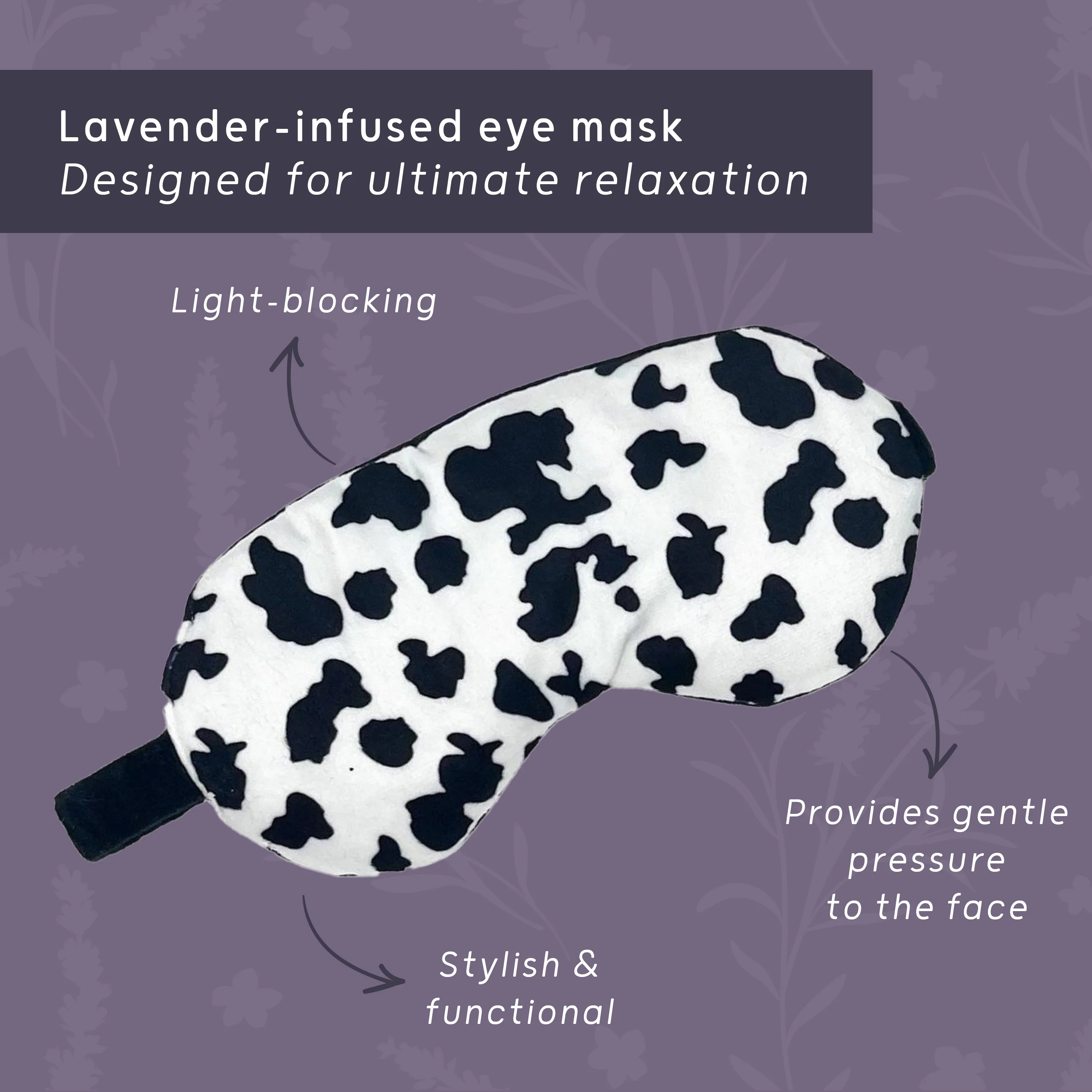 Lavender Deep Pressure Therapy Mask - Cow Print - Image 3