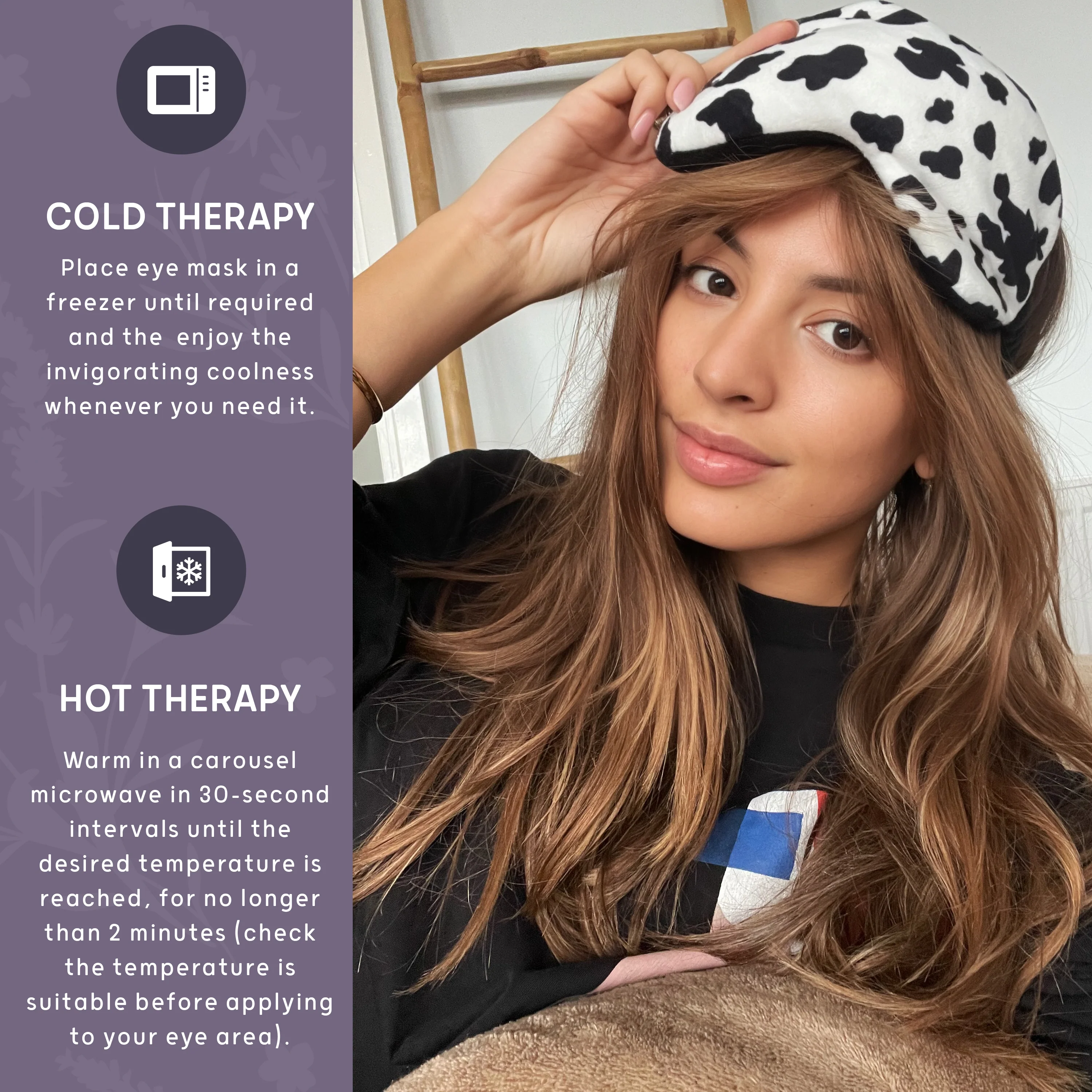 Lavender Deep Pressure Therapy Mask - Cow Print - Image 4