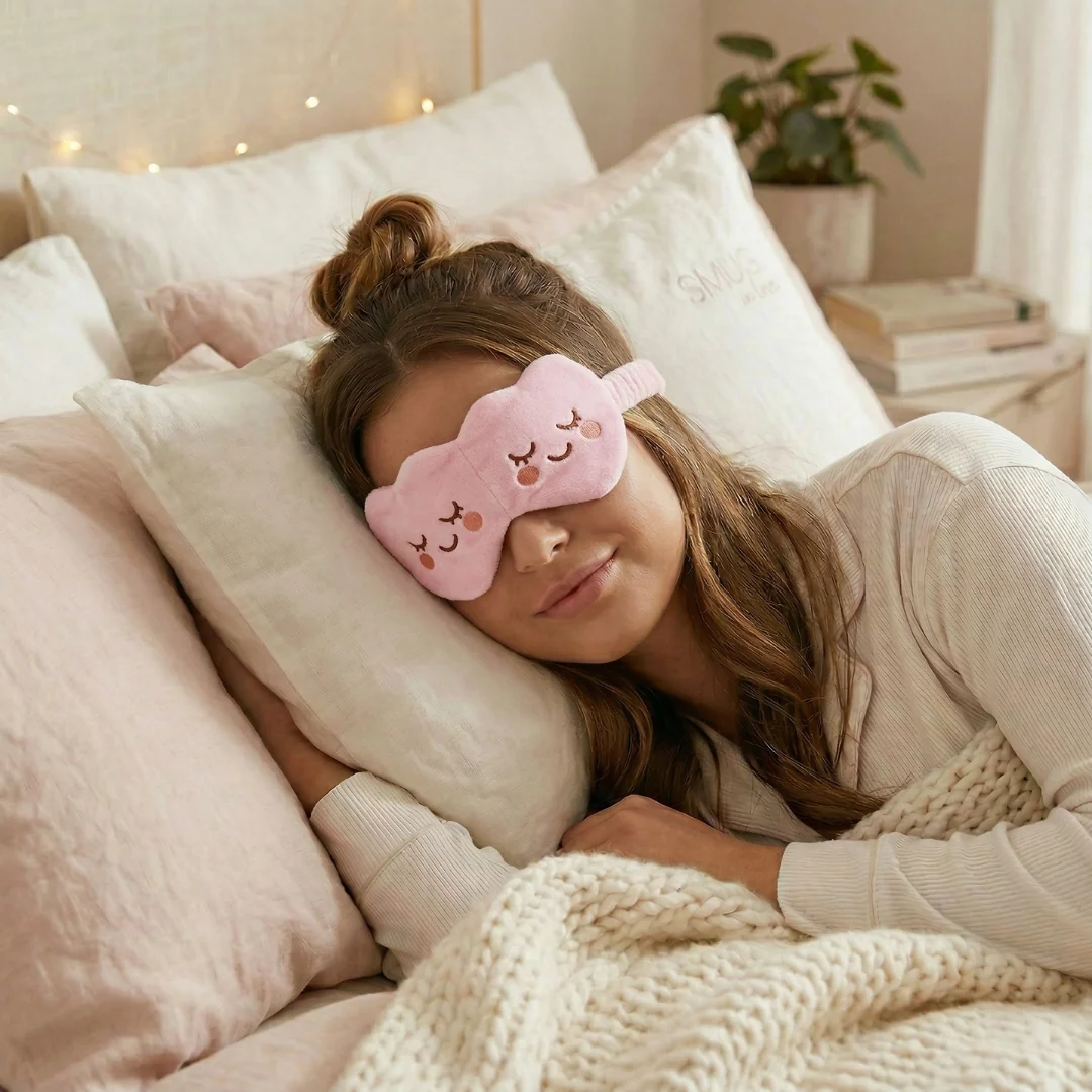 Novelty Plush Sleep Mask - Pink Hearts - Image 3