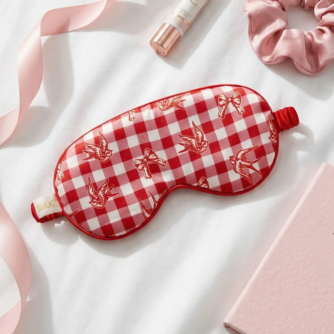 Satin Sleep Mask - Gingham Bows & Birds Print - Image 3
