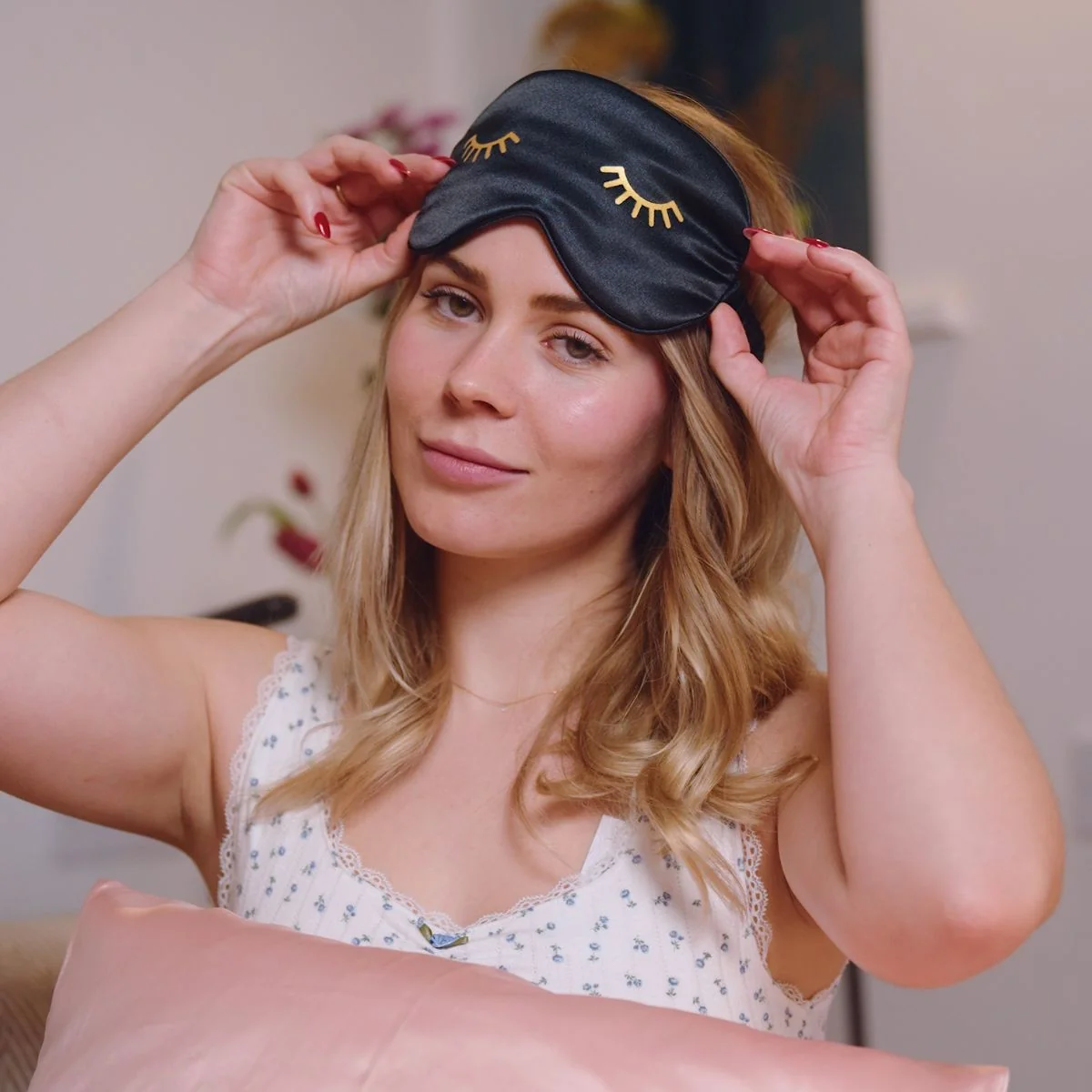 Satin Sleep Mask - Wink Print, Black - Image 4