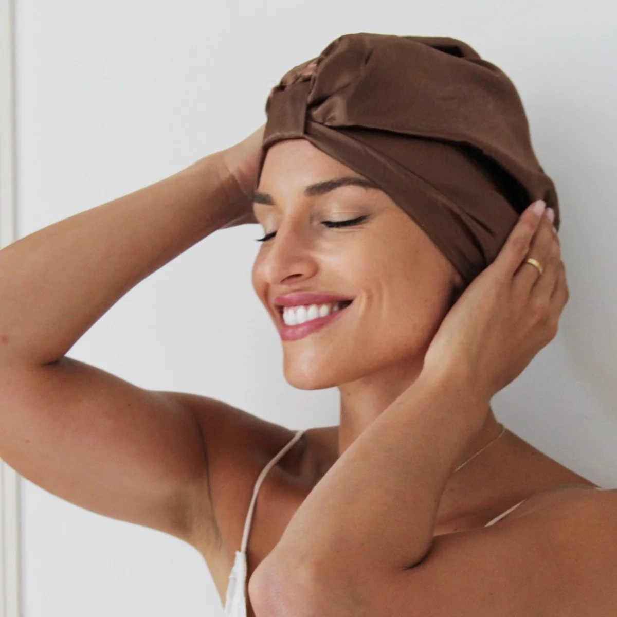 Satin Sleep Turban, Mocha - Image 3