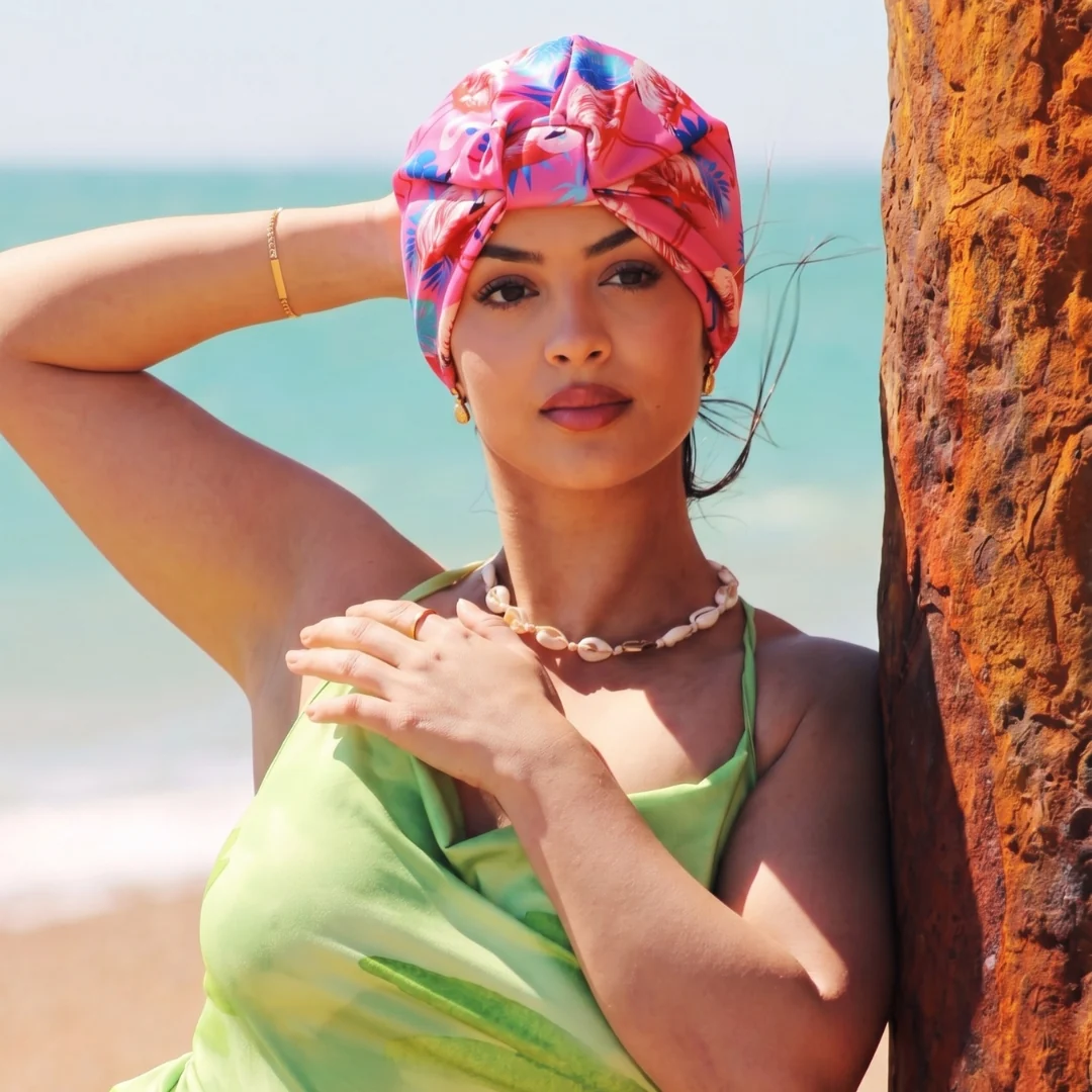 Satin Sleep Turban, Tropical Flamingo - Image 3
