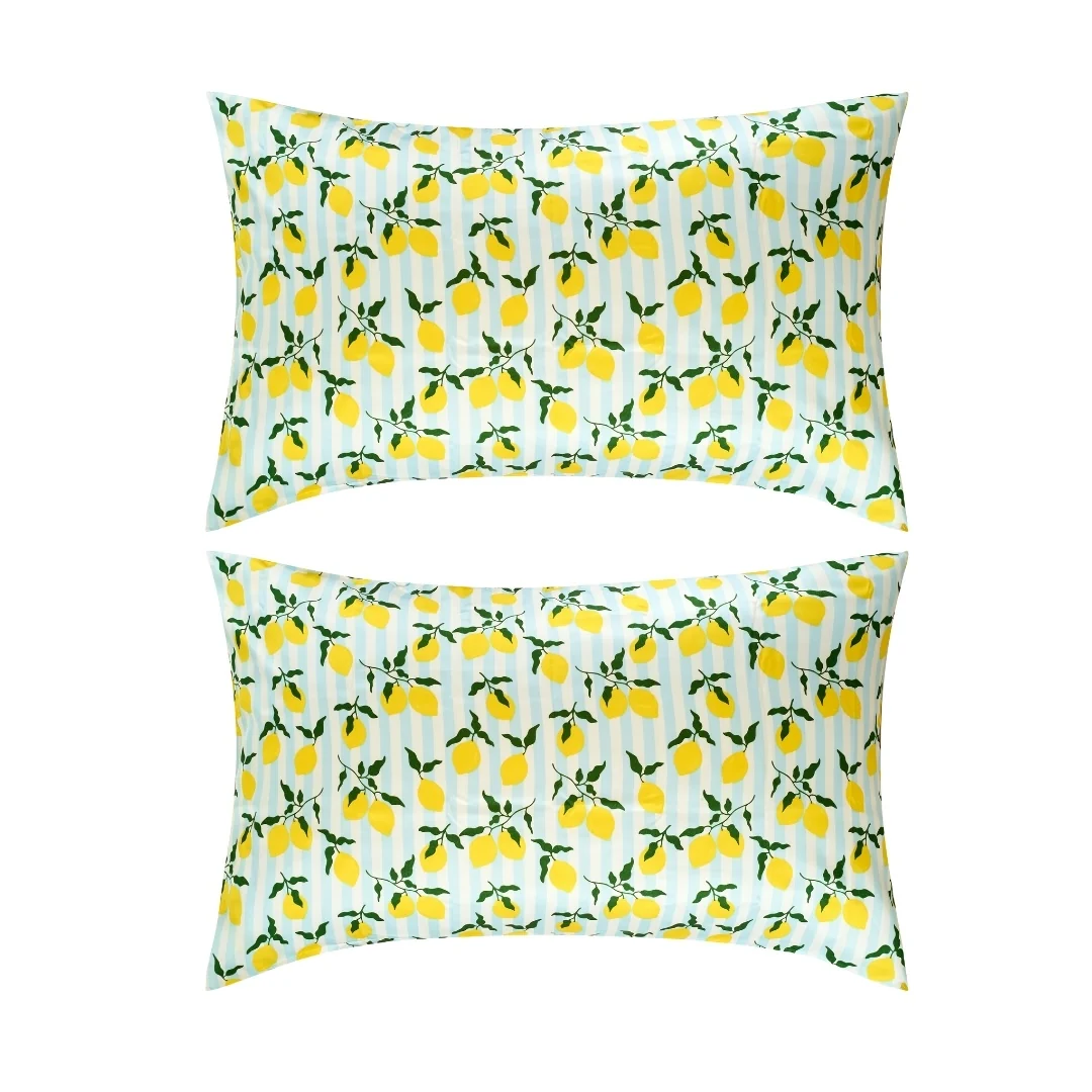 Soft Satin Pillowcase Set, Lemon Stripe