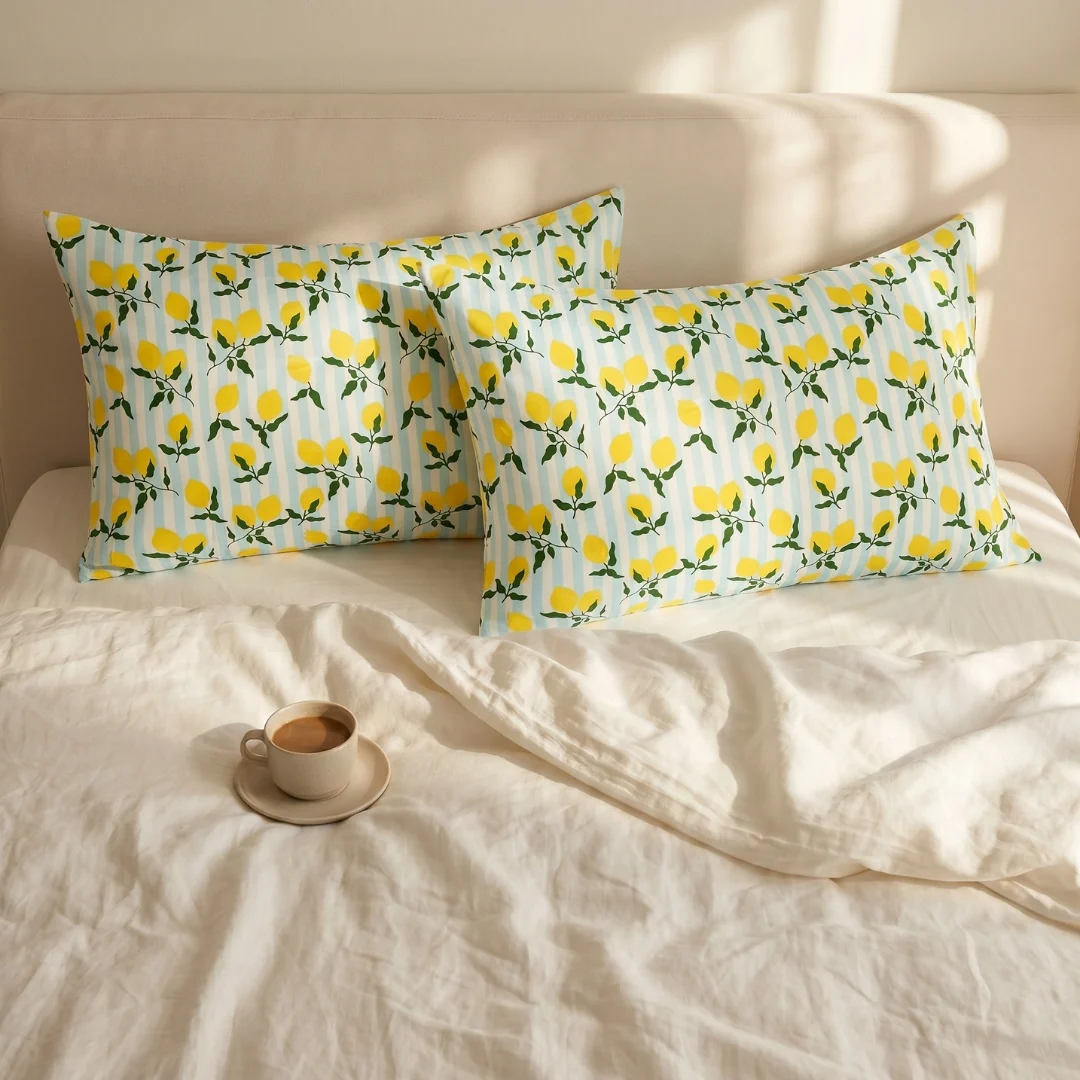 Soft Satin Pillowcase Set, Lemon Stripe - Image 4
